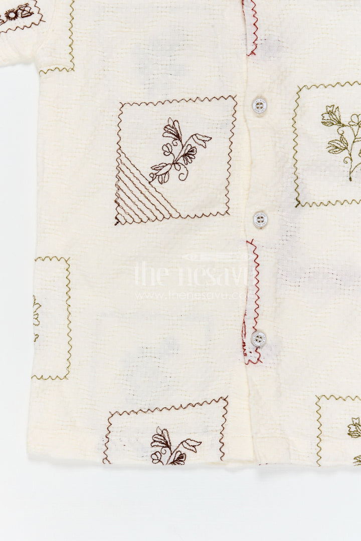 The Nesavu Boys Cotton Shirt Boys Cotton Dobby Embroidered Shirt for Festive Occasions and Traditional Outings Nesavu Nesavu boys cotton dobby embroidered shirt for festive occasions and traditional events