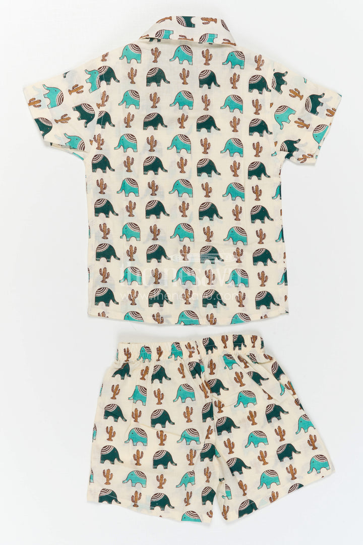 The Nesavu Boys Casual Set Boys Cotton Dress Set for Summer Outings and Playtime Nesavu Nesavu Boys Cotton Co Ord Set For Summer Outings With Digital Print Shirt And Shorts Casual Wear