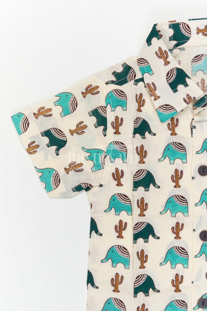The Nesavu Boys Casual Set Boys Cotton Dress Set for Summer Outings and Playtime Nesavu Nesavu Boys Cotton Co Ord Set For Summer Outings With Digital Print Shirt And Shorts Casual Wear