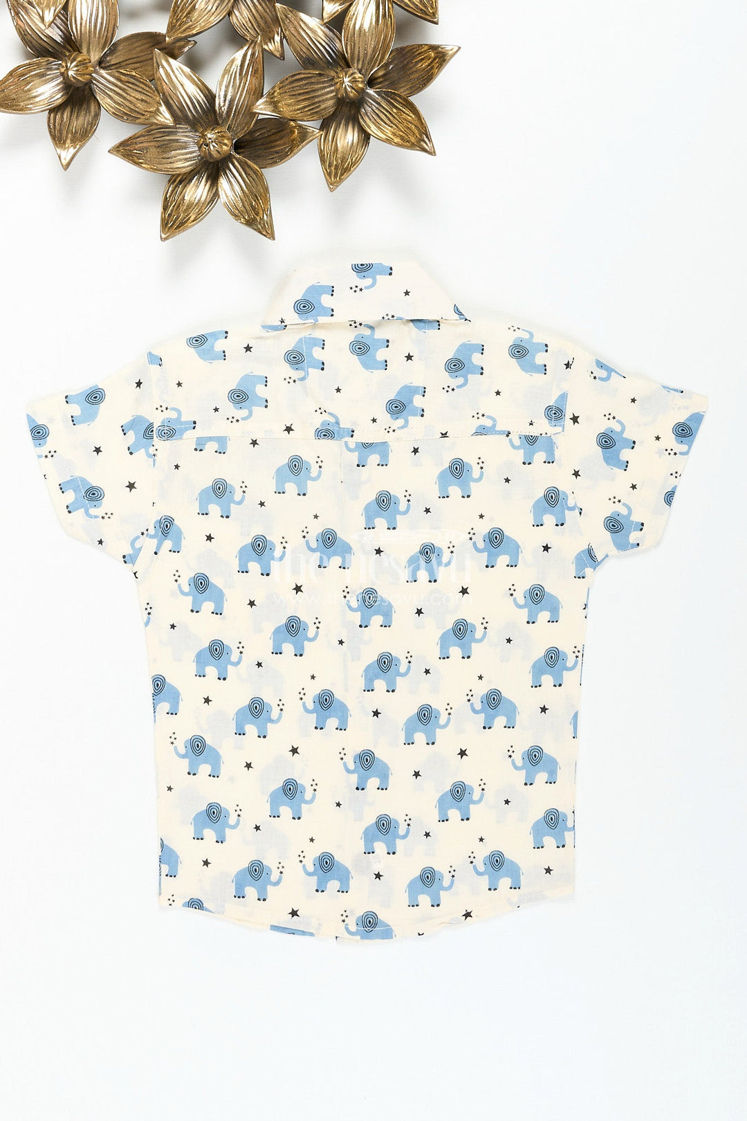 The Nesavu Boys cotton elephant print shirt in blue for festive and school wear Nesavu Nesavu boys cotton shirt blue elephant print  great ethnic day festive functions