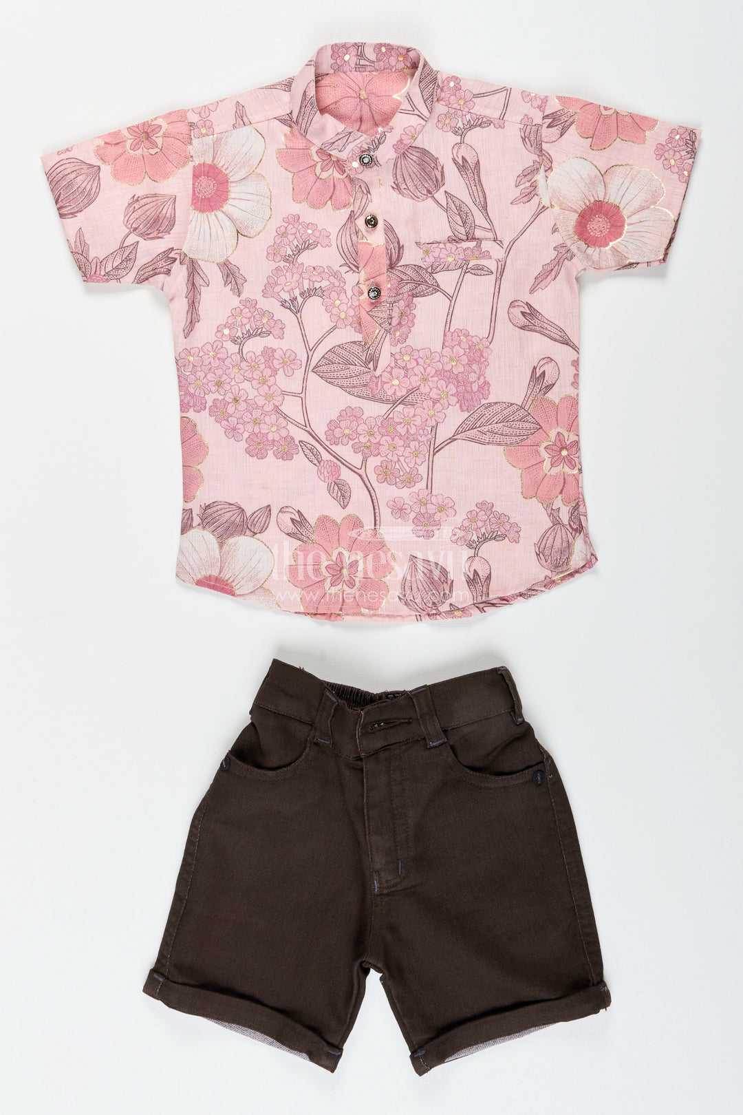 The Nesavu Boys Casual Set Boys cotton floral shirt and shorts set for casual wear Nesavu 14 (6M) / Cream BCS410B-14 Nesavu boys cotton floral shirt shorts set casual summer days park play