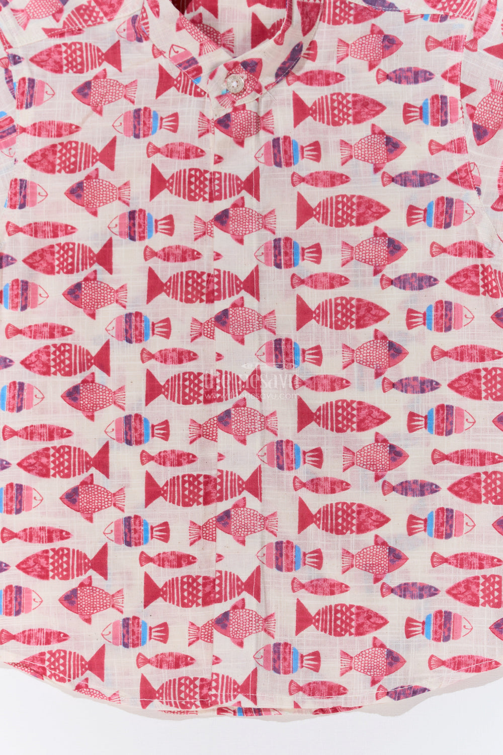 The Nesavu Boys Cotton Shirt Boys Cotton Half Sleeve Shirt with Fish Print in Vibrant Shades for Casual Comfort Nesavu Nesavu Boys Cotton Half Sleeve Shirt Vibrant Fish Print Playful Style