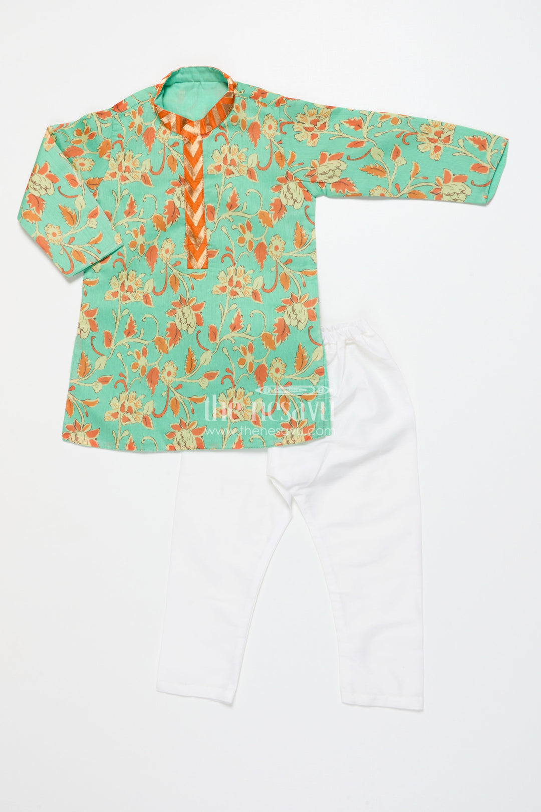 The Nesavu Boys Kurtha Set Boys Cotton Kurta Set for Weddings, Festivals and Photo Shoots Nesavu Nesavu boys festive kurta pyjama set floral print weddings cultural events
