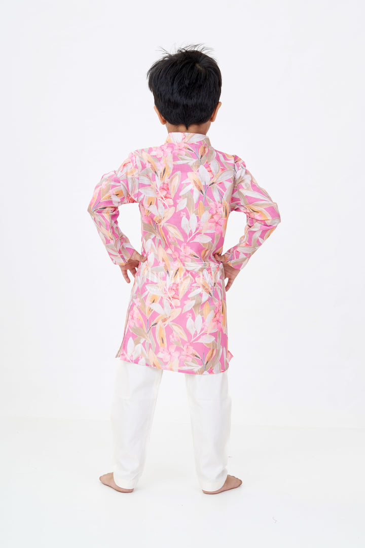 The Nesavu Boys Kurtha Set Boys Cotton Kurtha with Soft Floral Prints and Classic Mandarin Collar for Ethnic Wear Nesavu Boys Cotton Kurtha Soft Floral Prints Classic Mandarin Collar Ethnic Wear | The Nesavu