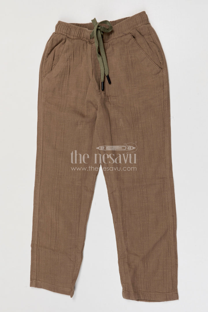 The Nesavu Boys Pant Boys Cotton Pants for Everyday Comfort and Playful Outings Nesavu 32 (9Y) / Beige / Muslin Cotton BWP027B-32 Nesavu boys muslin cotton pants comfortable everyday casual wear for kids