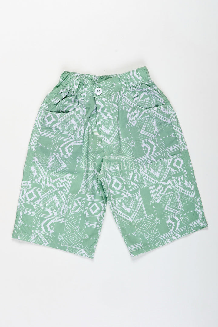 The Nesavu Boys Shorts Boys Cotton Print Short Dress Style Shorts with Paisley Digital Pattern and Comfortable Fit Nesavu 16 (1Y) / Green / Style 2 BWS022CB-30 Nesavu Boys Green Cotton Shorts Print Short Dress Style Paisley Pattern Elastic Waist