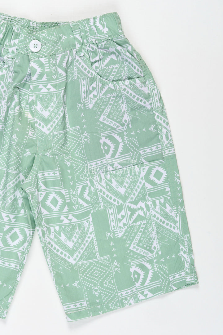 The Nesavu Boys Shorts Boys Cotton Print Short Dress Style Shorts with Paisley Digital Pattern and Comfortable Fit Nesavu Nesavu Boys Green Cotton Shorts Print Short Dress Style Paisley Pattern Elastic Waist