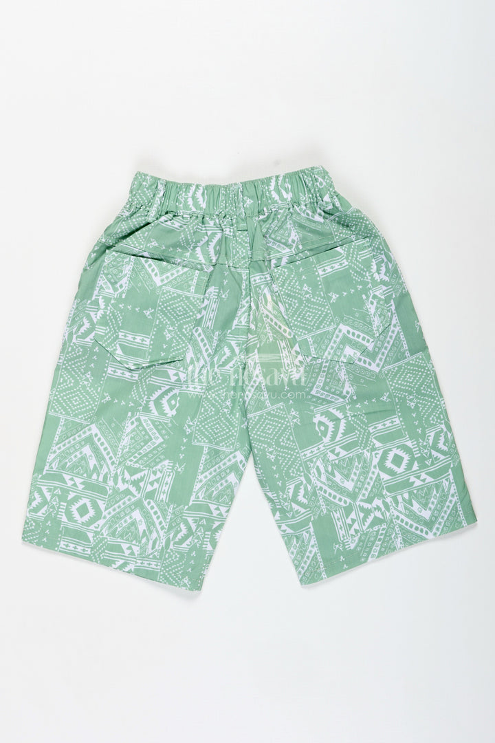 The Nesavu Boys Shorts Boys Cotton Print Short Dress Style Shorts with Paisley Digital Pattern and Comfortable Fit Nesavu Nesavu Boys Green Cotton Shorts Print Short Dress Style Paisley Pattern Elastic Waist