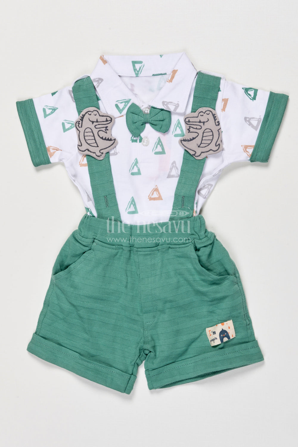 The Nesavu Boys Casual Set Boys Cotton Printed Set for Summer Days and Outdoor Play Nesavu 14 (6M) / Green BCS537A-14 Nesavu boys cotton printed t-shirt shorts set active toddlers summer outdoor fun