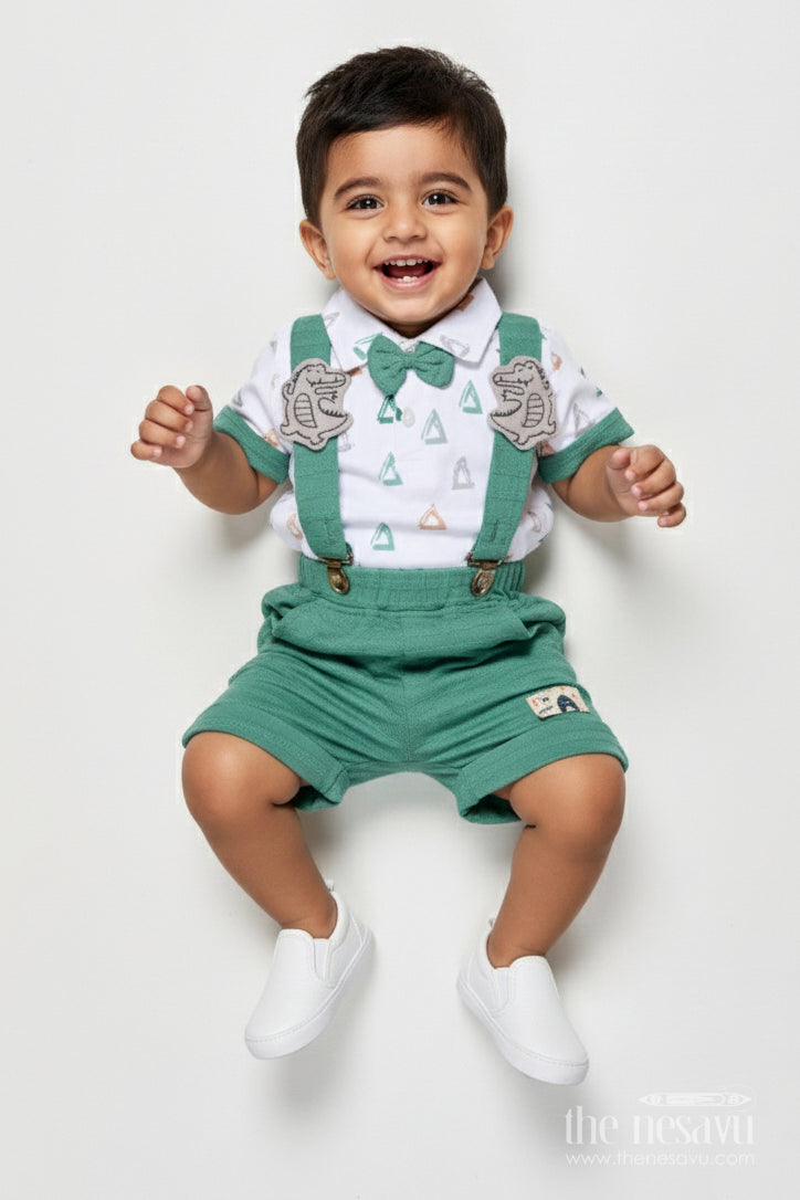 The Nesavu Boys Casual Set Boys Cotton Printed Set for Summer Days and Outdoor Play Nesavu 14 (6M) / Green BCS537A-14 Nesavu boys cotton printed t-shirt shorts set active toddlers summer outdoor fun