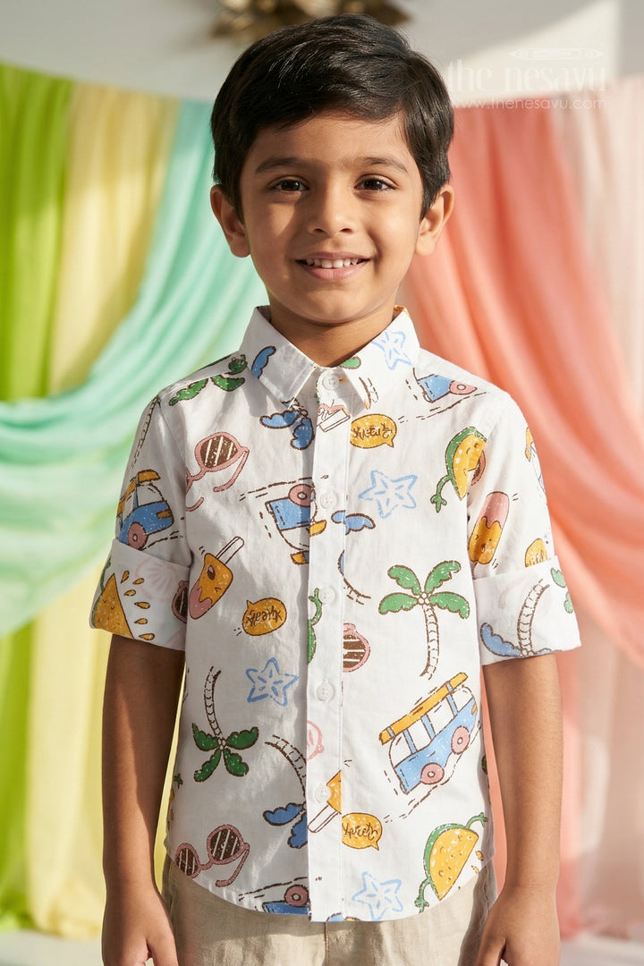 The Nesavu Boys Cotton Shirt Boys Cotton Printed Shirt for Casual Outings and Playtime Nesavu 14 (6M) / Yellow / Cotton BS428B-14 Nesavu boys cotton printed shirt for casual outings playful everyday kids wear