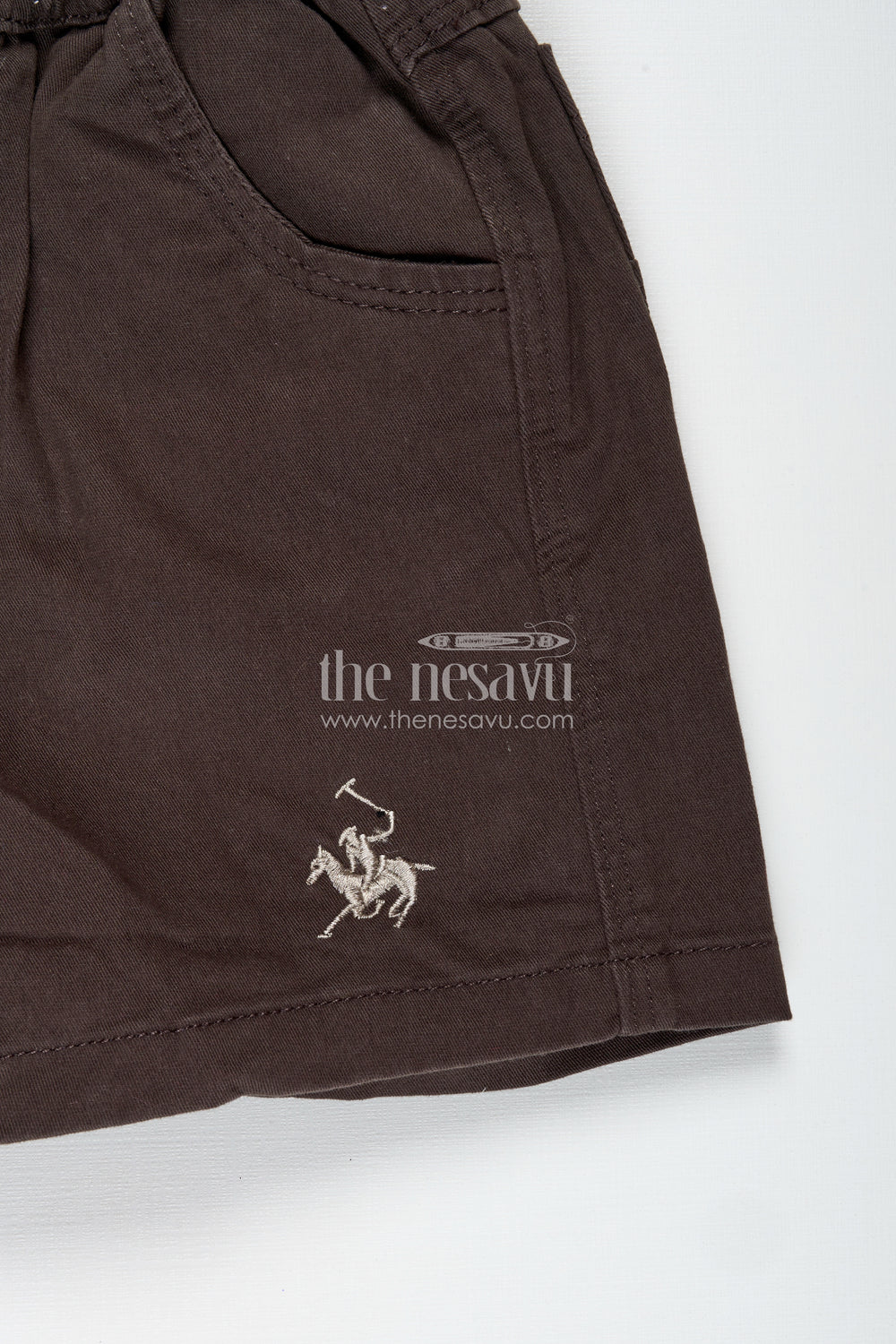 The Nesavu Boys Shorts Boys Cotton Printed Shorts in Charcoal Grey with Drawstring Waist in Printed Shorts Dress Style Nesavu Nesavu Boys Charcoal Cotton Shorts Embroidered Hem Drawstring Waist Printed Dress Style