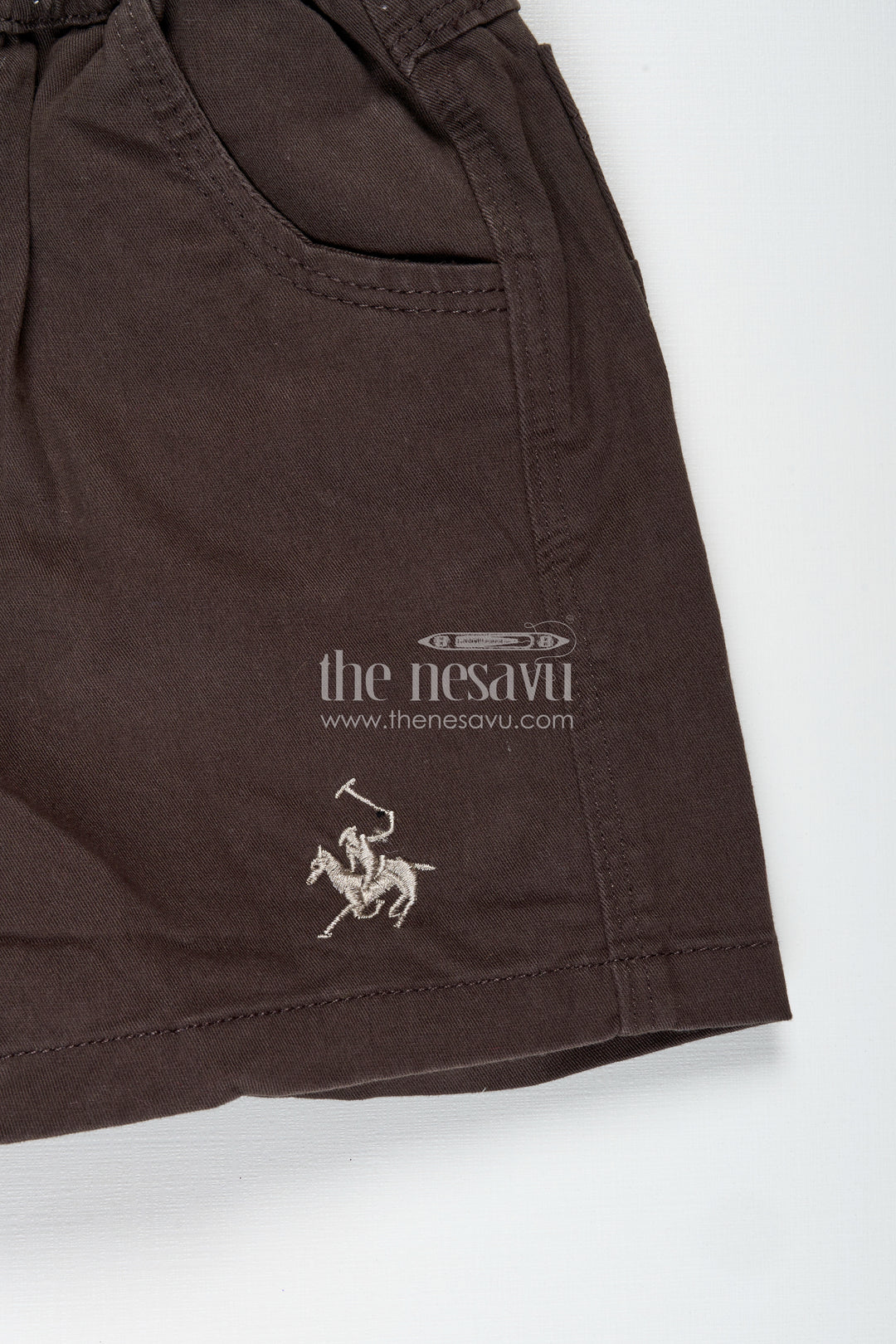 The Nesavu Boys Shorts Boys Cotton Printed Shorts in Charcoal Grey with Drawstring Waist in Printed Shorts Dress Style Nesavu Nesavu Boys Charcoal Cotton Shorts Embroidered Hem Drawstring Waist Printed Dress Style
