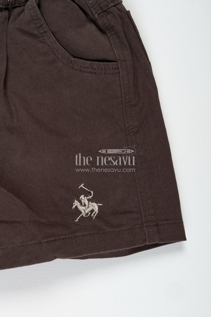 The Nesavu Boys Shorts Boys Cotton Printed Shorts in Charcoal Grey with Drawstring Waist in Printed Shorts Dress Style Nesavu Nesavu Boys Charcoal Cotton Shorts Embroidered Hem Drawstring Waist Printed Dress Style