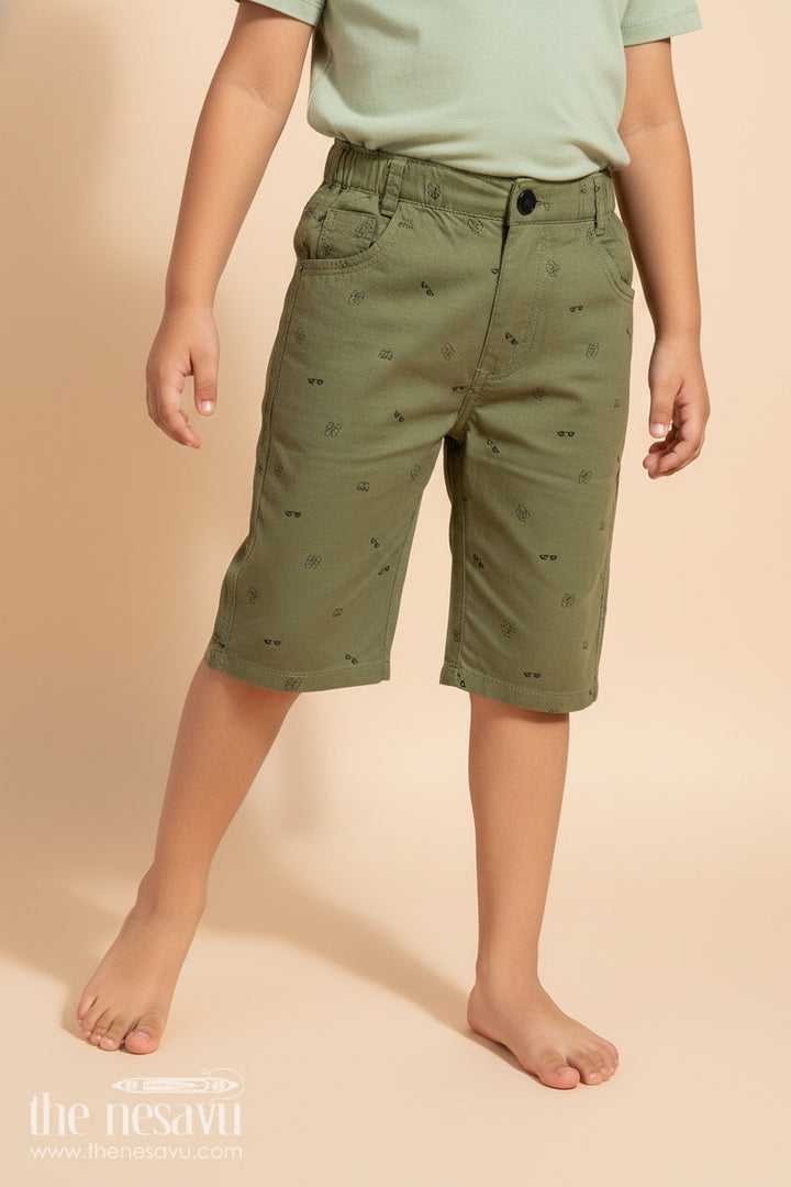 The Nesavu Boys Shorts Boys Cotton Printed Shorts in Playful Green with Lightweight Fabric and Digital All Over Patterns Nesavu 26 (6Y) / Green BWS019BB-26 Nesavu Green Boys Cotton Printed Shorts Fun Digital Patterns Comfy Fit