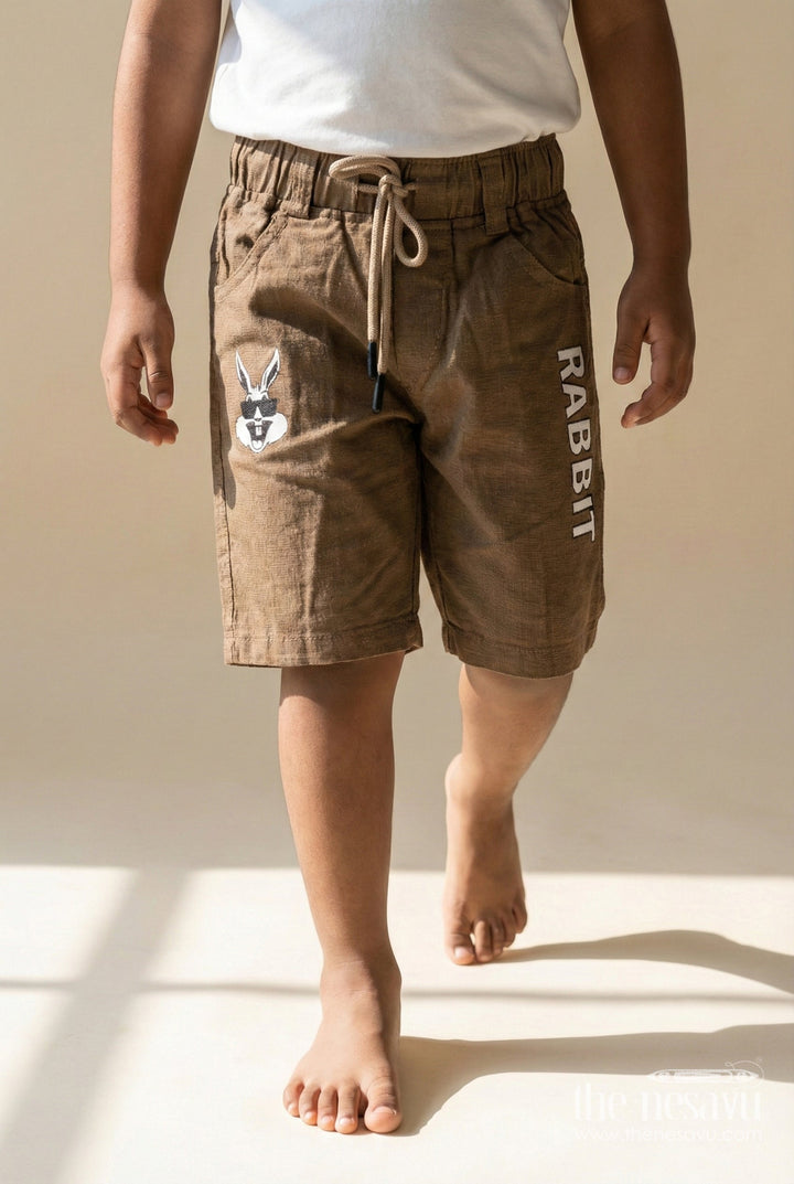 The Nesavu Boys Shorts Boys Cotton Printed Shorts with Fun Character Design and Elastic Waist Nesavu 14 (6M) / Brown / Cotton BWS066I-14 Fun cotton shorts for boys with character print and drawstring elastic waistband