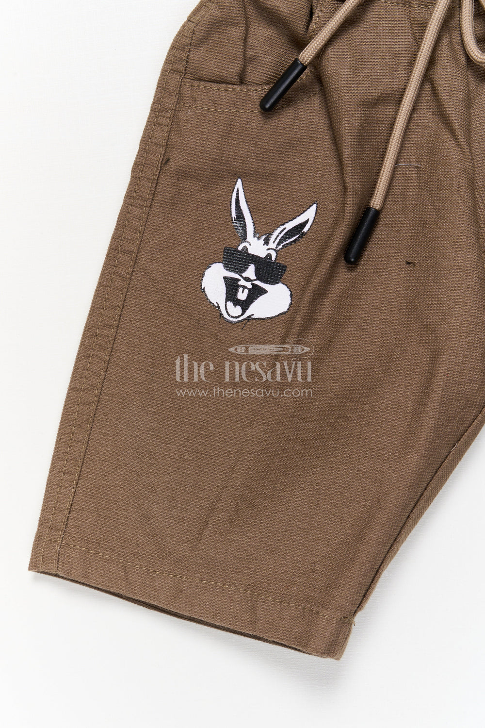 The Nesavu Boys Shorts Boys Cotton Printed Shorts with Fun Character Design and Elastic Waist Nesavu Fun cotton shorts for boys with character print and drawstring elastic waistband