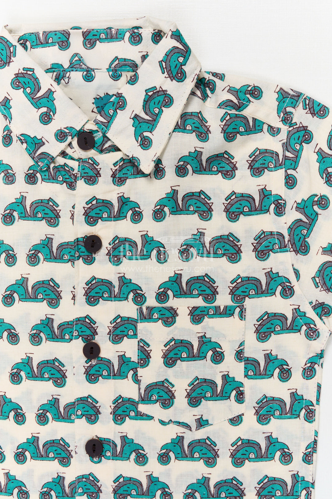 The Nesavu Boys Cotton Shirt Boys Cotton Scooter Print Shirt for Fun Casual Wear Nesavu Nesavu boys cotton shirt with scooter digital print – fun casual shirt for everyday dressing