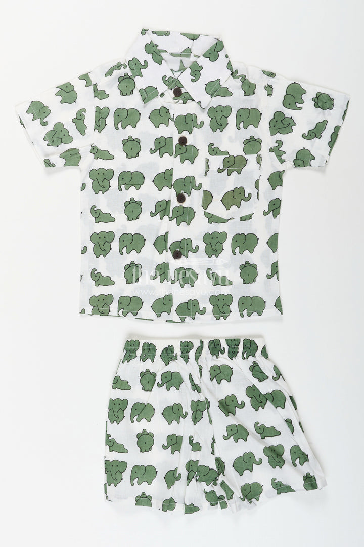 The Nesavu Boys cotton set with elephant print for everyday adventures Nesavu 16 (1Y) / Green BCS407B-16 Nesavu toddler boys elephant print co-ord set  cotton casual outfit daily comfort play