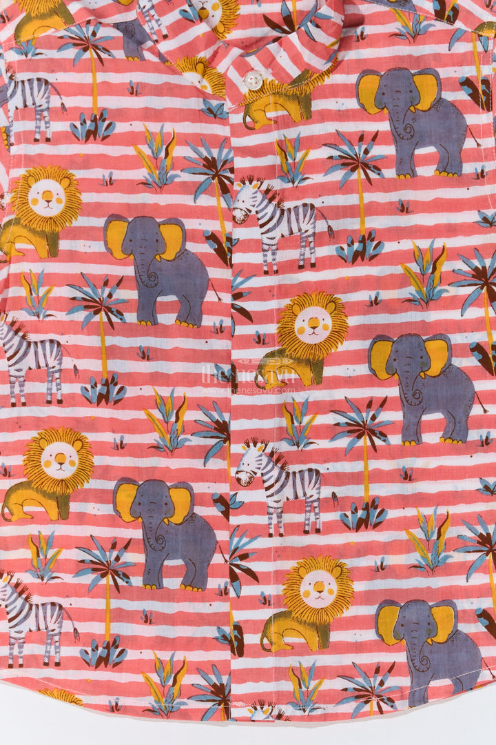 The Nesavu Boys Cotton Shirt Boys Cotton Shirt Dress in Cotton Block Print with Playful Safari Design Nesavu Nesavu Boys Cotton Shirt Dress Cotton Block Print Safari Animal Design