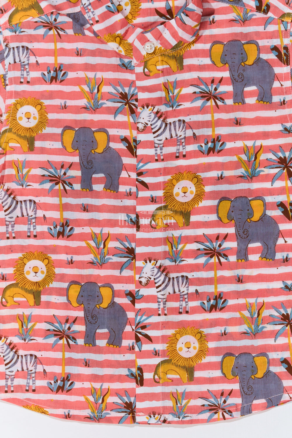 The Nesavu Boys Cotton Shirt Boys Cotton Shirt Dress in Cotton Block Print with Playful Safari Design Nesavu Nesavu Boys Cotton Shirt Dress Cotton Block Print Safari Animal Design