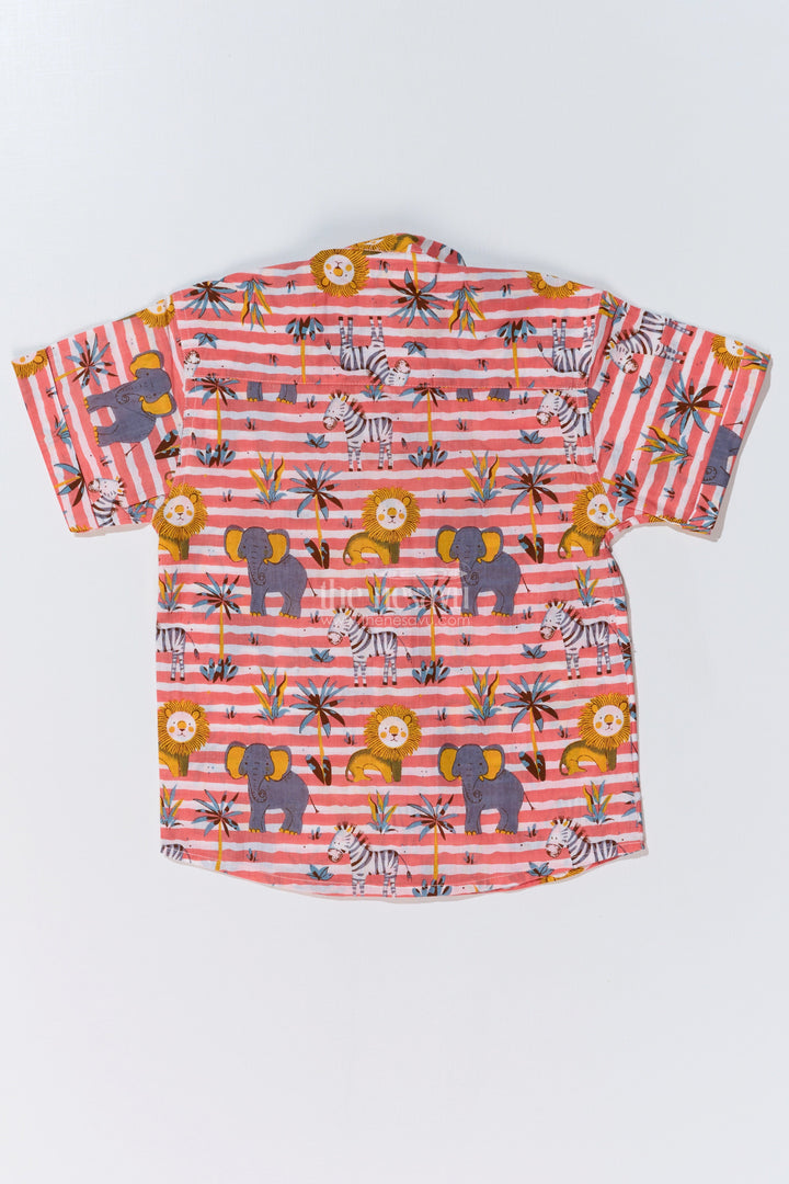 The Nesavu Boys Cotton Shirt Boys Cotton Shirt Dress in Cotton Block Print with Playful Safari Design Nesavu Nesavu Boys Cotton Shirt Dress Cotton Block Print Safari Animal Design