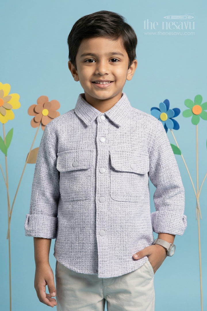 The Nesavu Boys Cotton Shirt Boys Cotton Shirt for Casual Outings and Family Functions Nesavu 18 (2Y) / Half white / Cotton Blend BS403A-18 Nesavu Boys Tweed Cotton Shirt For Casual Outings Family Functions And Smart Everyday Wear