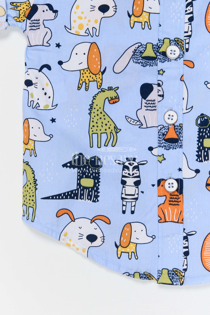 The Nesavu Boys Cotton Shirt Boys Cotton Shirt for Casual Outings and Playtime Nesavu Nesavu boys cotton shirt with playful animal digital print casual outfit for kids everyday wear