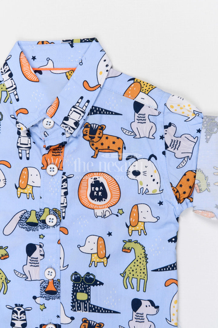 The Nesavu Boys Cotton Shirt Boys Cotton Shirt for Casual Outings and Playtime Nesavu Nesavu boys cotton shirt with playful animal digital print casual outfit for kids everyday wear