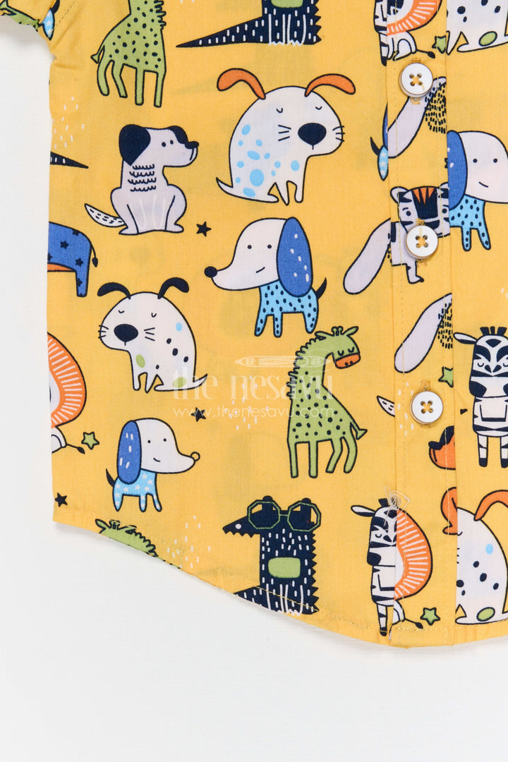 The Nesavu Boys Cotton Shirt Boys Cotton Shirt for Casual Playtime and Everyday Wear Nesavu Nesavu boys cotton shirt with animal digital print playful casual outfit for kids