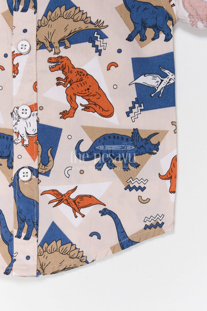 The Nesavu Boys Cotton Shirt Boys Cotton Shirt for Casual Playtime and Outings with Dinosaur Print Nesavu Nesavu boys cotton dinosaur print shirt casual kids outfit for playtime and everyday wear