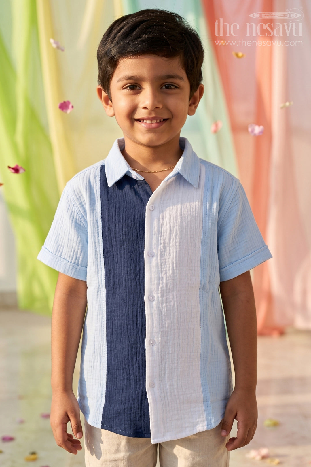 The Nesavu Boys Cotton Shirt Boys Cotton Shirt for Casual Wear and Comfortable Outings Nesavu 16 (1Y) / Blue / Muslin Cotton BS475A-16 Nesavu Boys Muslin Cotton Shirt For Casual Wear Breathable Comfortable Stylish Outfit For Kids