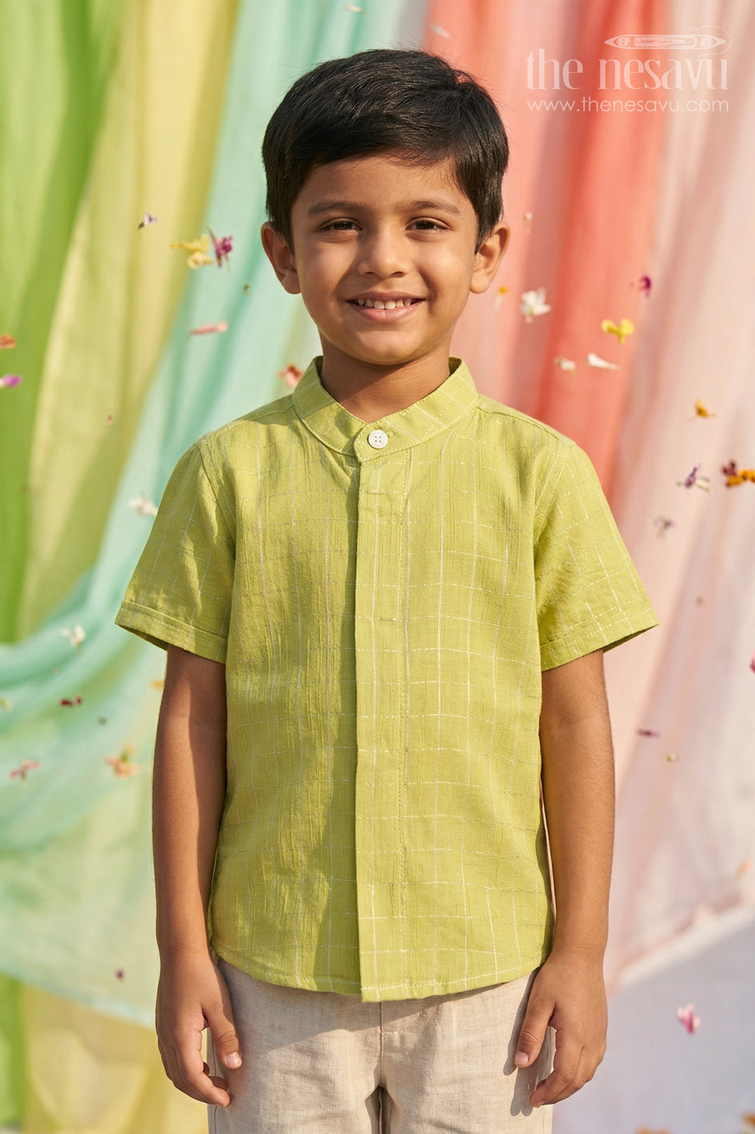 The Nesavu Boys Cotton Shirt Boys Cotton Shirt for Daily Wear and Casual Outings Nesavu 14 (6M) / Green / Cotton BS438A-14 Nesavu Boys Green Cotton Shirt With Checked Design For Casual Wear Daily Outings And Comfortable Styling