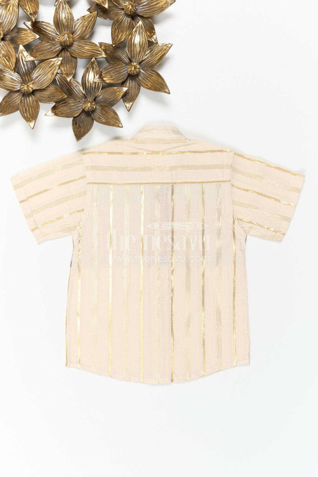 The Nesavu Boys Cotton Shirt Boys Cotton Shirt for Ethnic Day Celebrations and Festive Gatherings Nesavu Nesavu Boys Cotton Shirt With Paithani Border Yoke For Ethnic Day And Festive Occasions