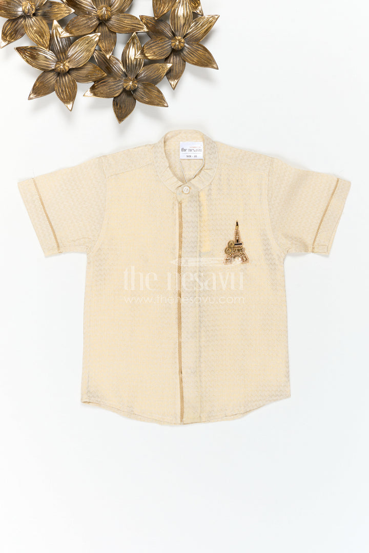 The Nesavu Boys Cotton Shirt Boys Cotton Shirt for Festive Casual Styling Nesavu 16 (1Y) / Gold / Cotton BS294B-16 Nesavu Boys Cotton Shirt For Festive Casual Styling With Mandarin Collar And Textured Finish