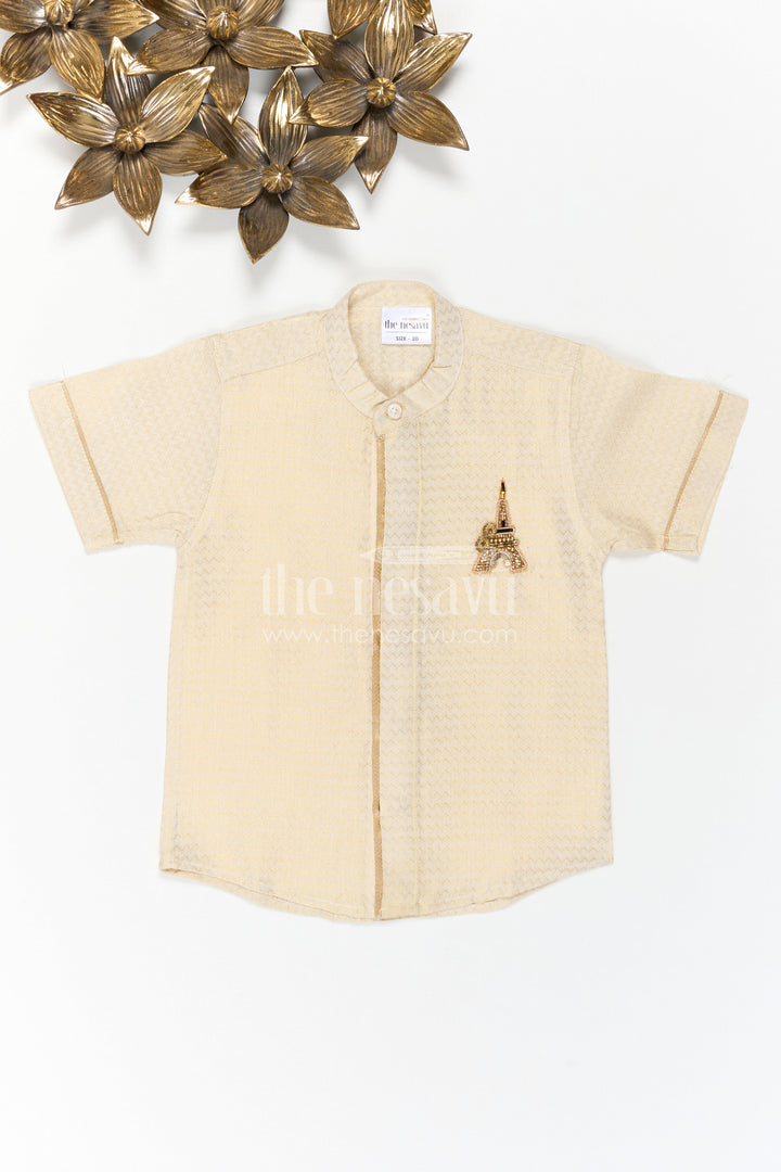 The Nesavu Boys Cotton Shirt Boys Cotton Shirt for Festive Casual Styling Nesavu Nesavu Boys Cotton Shirt For Festive Casual Styling With Mandarin Collar And Textured Finish