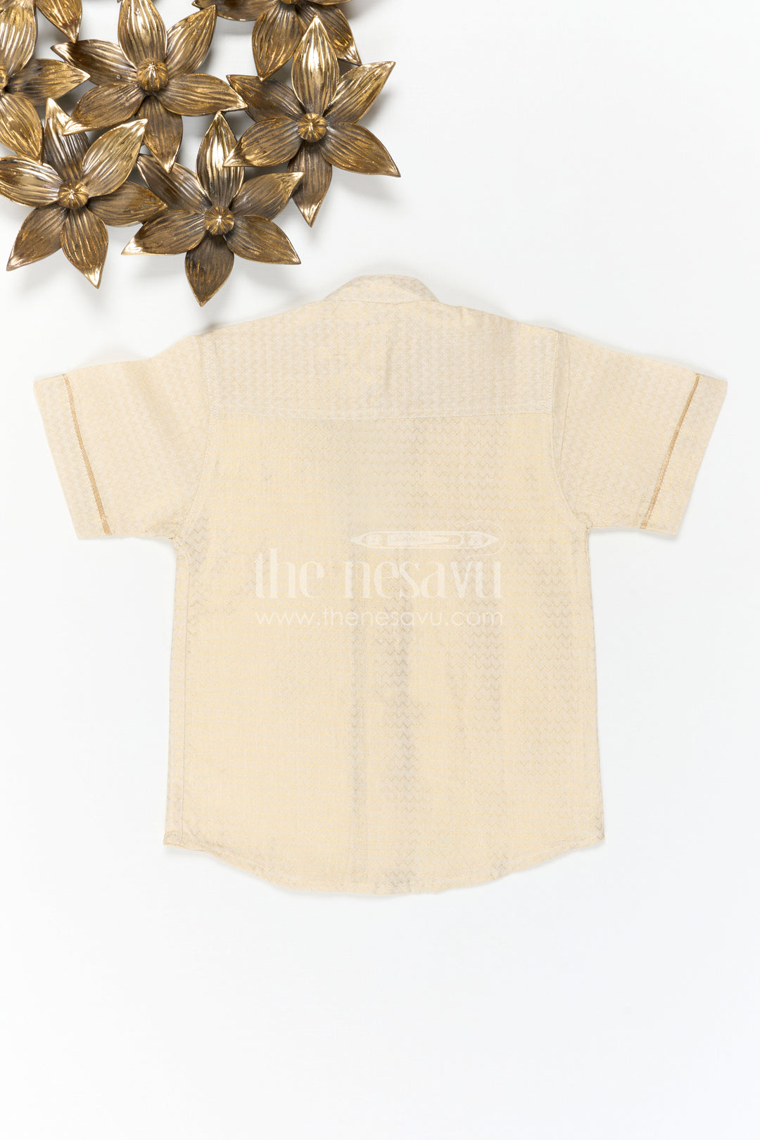 The Nesavu Boys Cotton Shirt Boys Cotton Shirt for Festive Casual Styling Nesavu Nesavu Boys Cotton Shirt For Festive Casual Styling With Mandarin Collar And Textured Finish