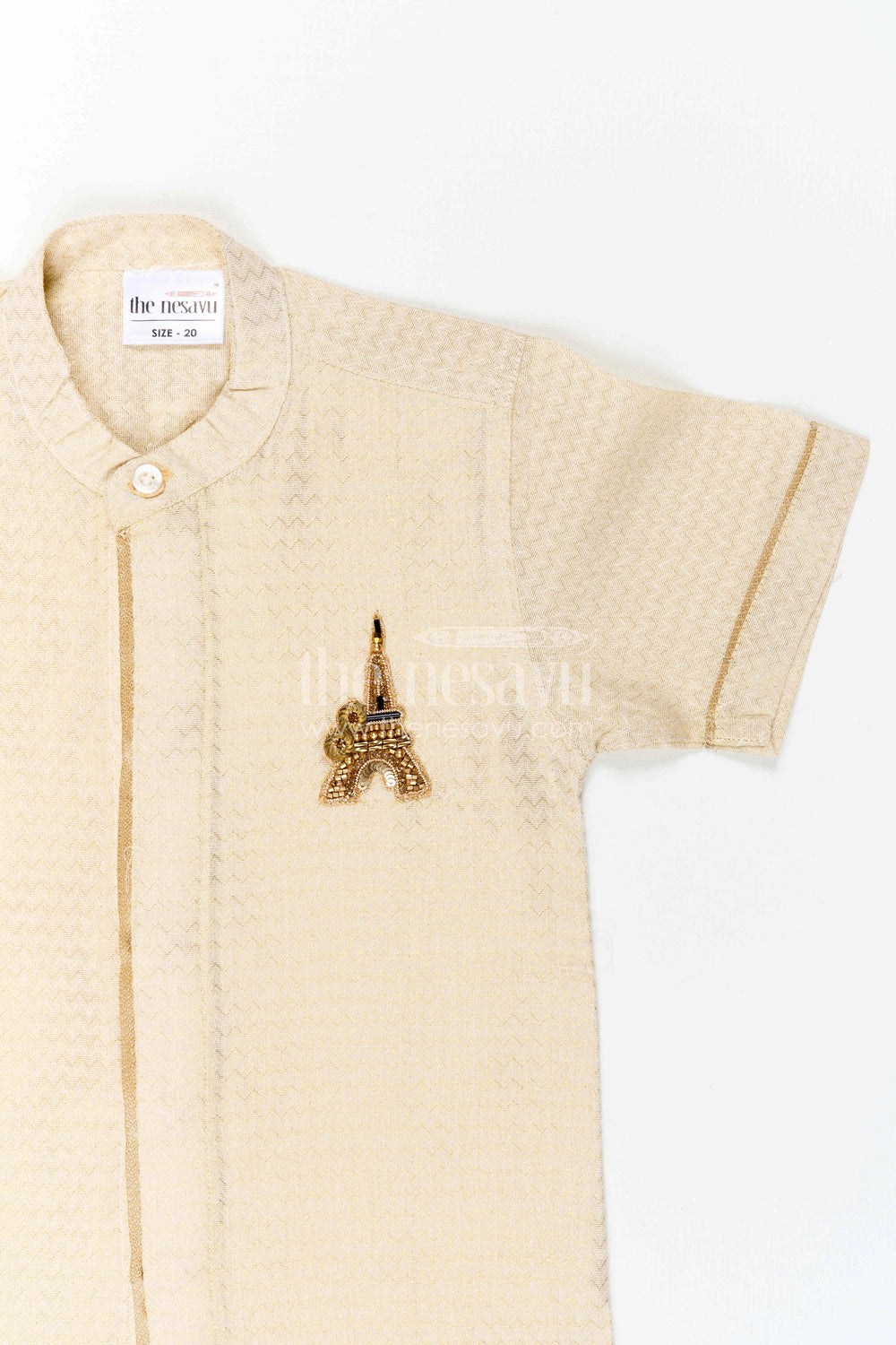 The Nesavu Boys Cotton Shirt Boys Cotton Shirt for Festive Casual Styling Nesavu Nesavu Boys Cotton Shirt For Festive Casual Styling With Mandarin Collar And Textured Finish