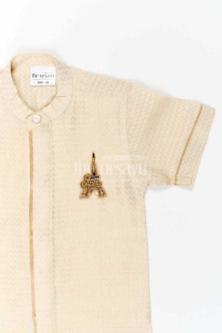 The Nesavu Boys Cotton Shirt Boys Cotton Shirt for Festive Casual Styling Nesavu Nesavu Boys Cotton Shirt For Festive Casual Styling With Mandarin Collar And Textured Finish