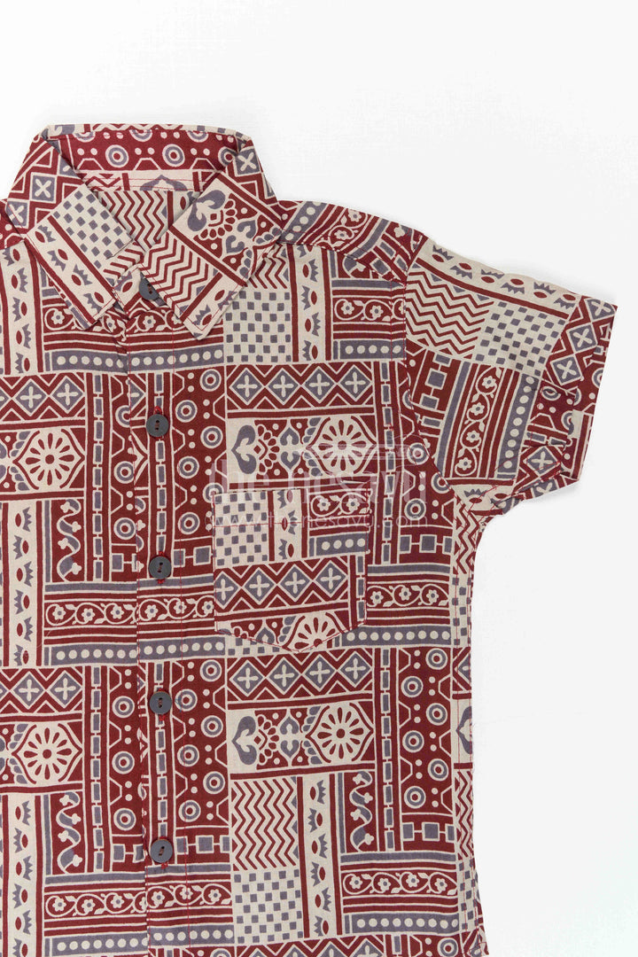 The Nesavu Boys Cotton Shirt Boys Cotton Shirt for Festive Casual Wear and Family Outings Nesavu Nesavu Boys Cotton Shirt With Patchwork Digital Print For Festive And Casual Celebrations