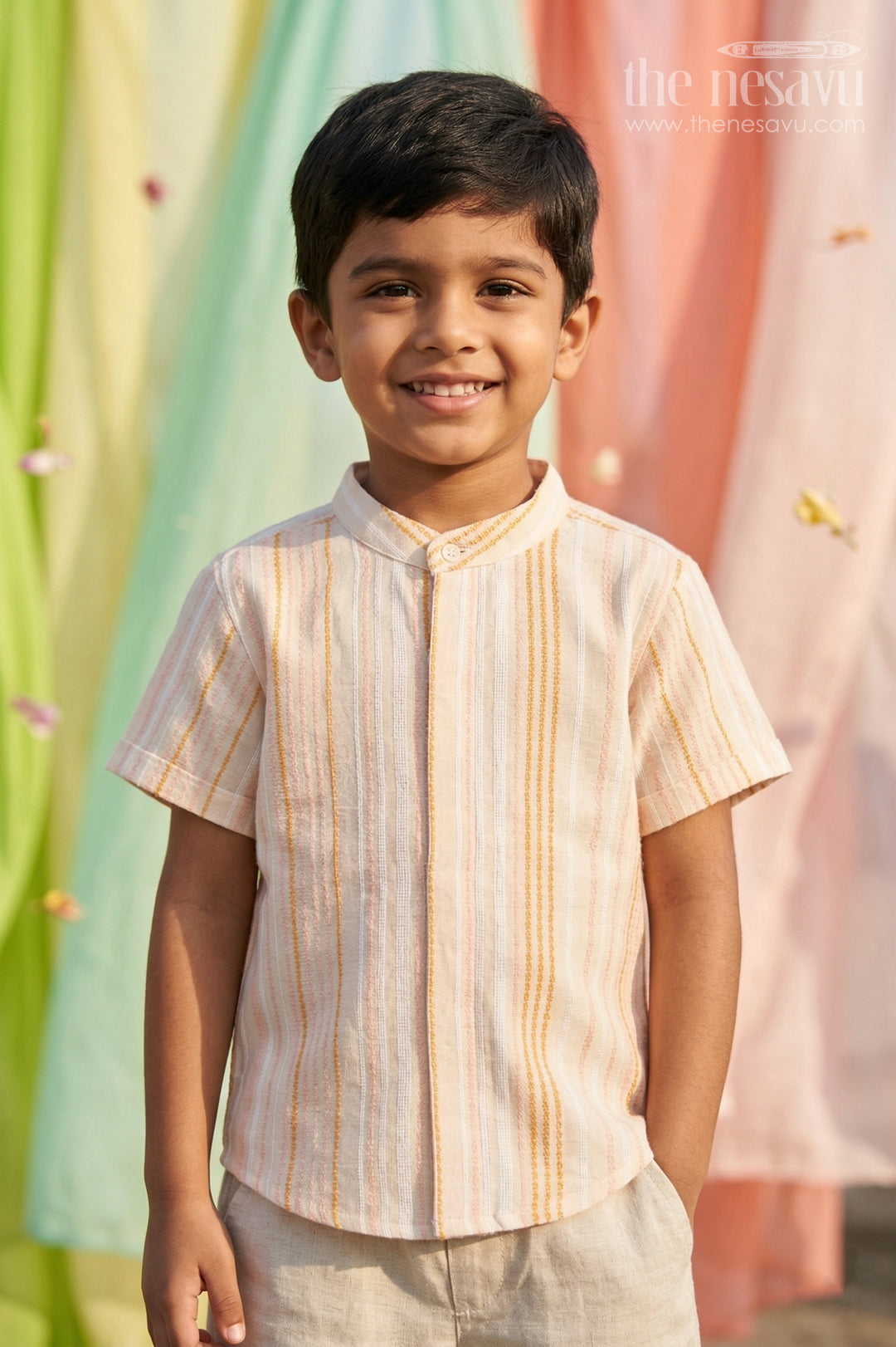 The Nesavu Boys Cotton Shirt Boys Cotton Shirt for Festive Days and Smart Casual Dressing Nesavu 14 (6M) / Yellow / Cotton BS443A-14 Nesavu Boys Cotton Shirt For Festive Days And Smart Casual Wear With Breathable Comfortable Fabric