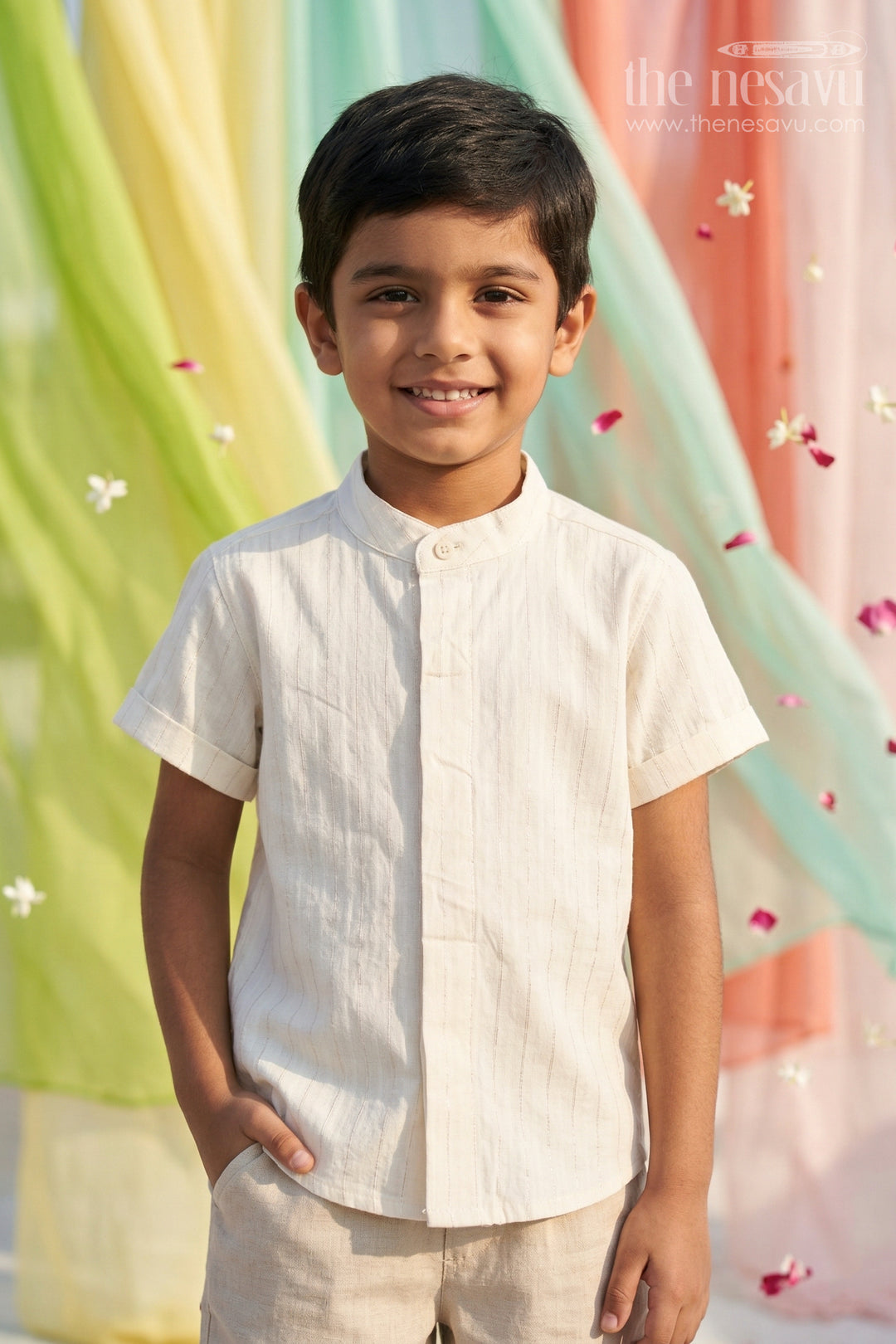 The Nesavu Boys Cotton Shirt Boys Cotton Shirt for Festive Days and Smart Casual Wear Nesavu 14 (6M) / Half white / Cotton BS459A-14 Nesavu Boys Cotton Dobby Shirt For Festive Days And Smart Casual Wear With Breathable Textured Fabric