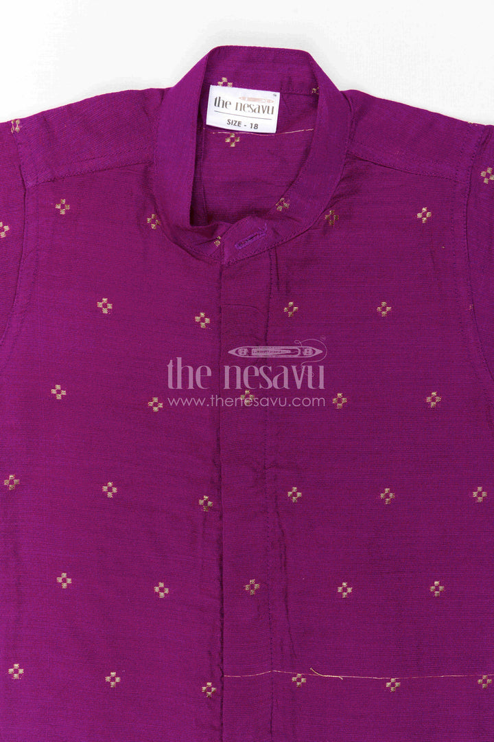 The Nesavu Boys Cotton Shirt Boys Cotton Shirt for Festive Family Outings and Casual Celebrations Nesavu Nesavu Boys Chanderi Cotton Shirt With Jacquard Print For Festive Outings And Celebrations