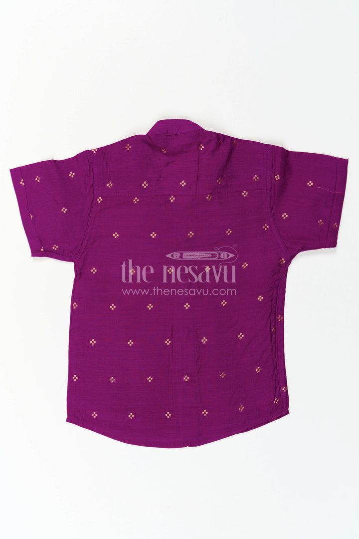 The Nesavu Boys Cotton Shirt Boys Cotton Shirt for Festive Family Outings and Casual Celebrations Nesavu Nesavu Boys Chanderi Cotton Shirt With Jacquard Print For Festive Outings And Celebrations