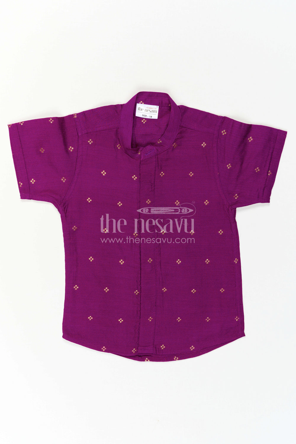 The Nesavu Boys Cotton Shirt Boys Cotton Shirt for Festive Family Outings and Casual Celebrations Nesavu Nesavu Boys Chanderi Cotton Shirt With Jacquard Print For Festive Outings And Celebrations