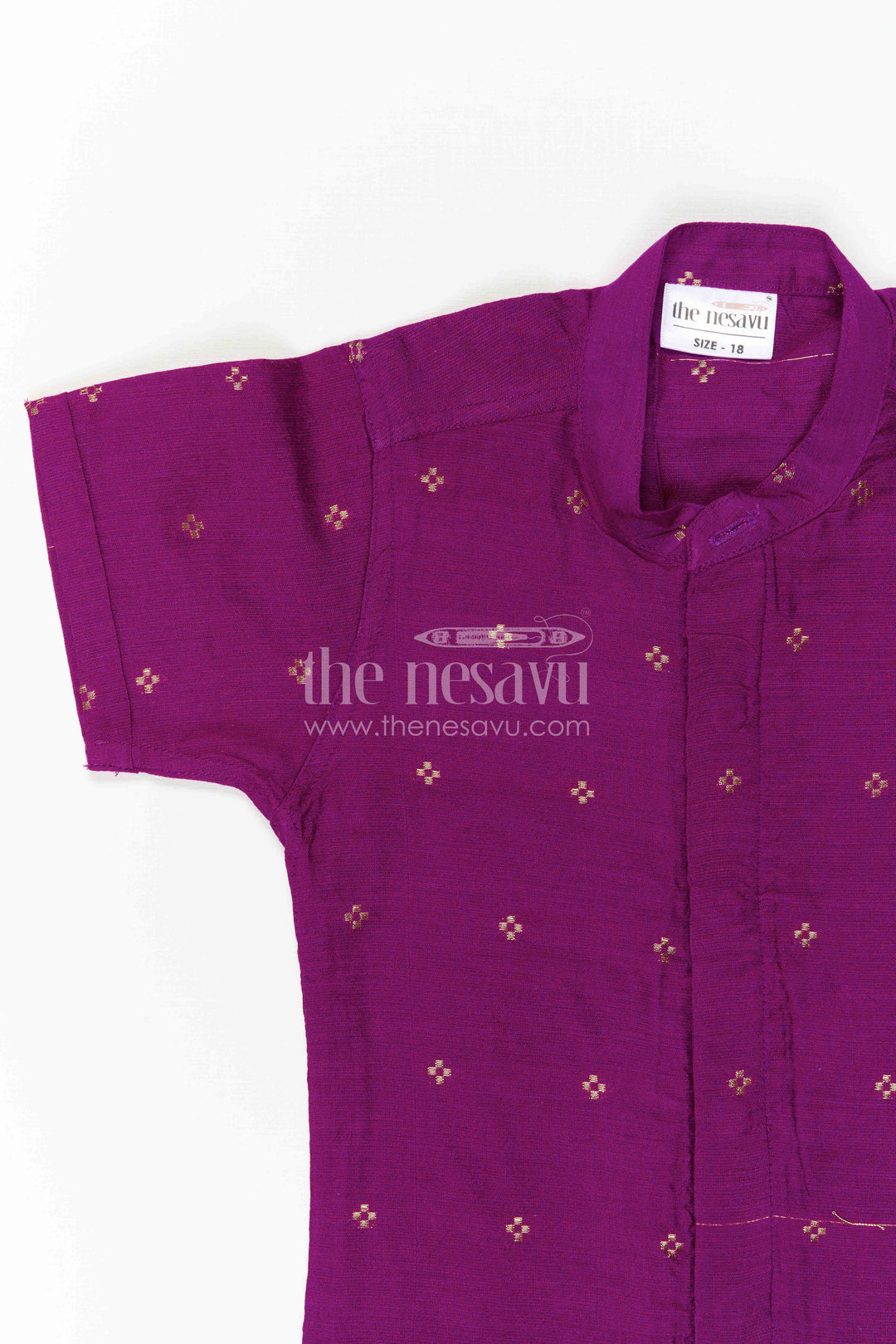 The Nesavu Boys Cotton Shirt Boys Cotton Shirt for Festive Family Outings and Casual Celebrations Nesavu Nesavu Boys Chanderi Cotton Shirt With Jacquard Print For Festive Outings And Celebrations