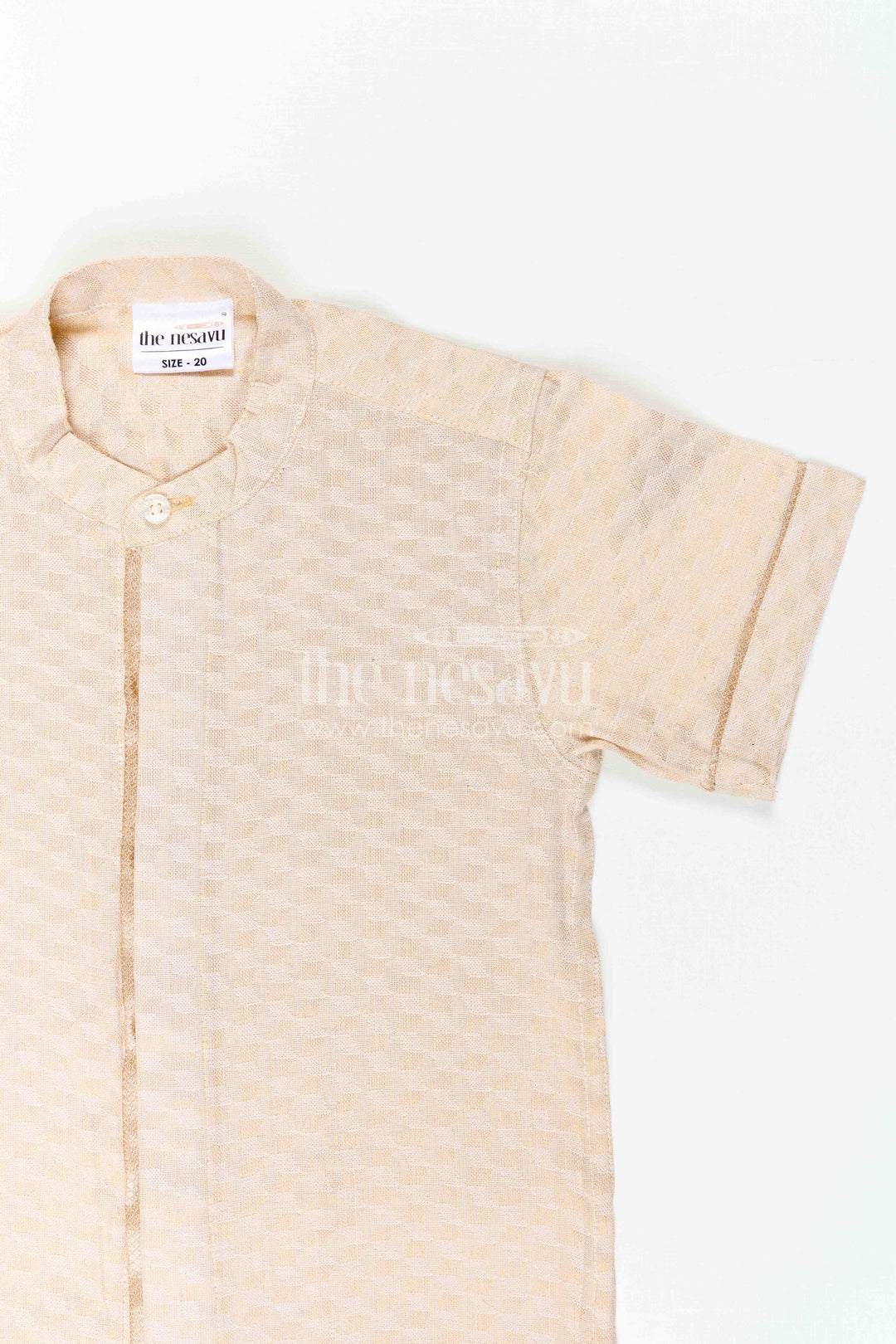 The Nesavu Boys Cotton Shirt Boys Cotton Shirt for Festive Family Visits Nesavu Nesavu Boys Cotton Shirt For Festive Family Visits With Mandarin Collar And Textured Weave