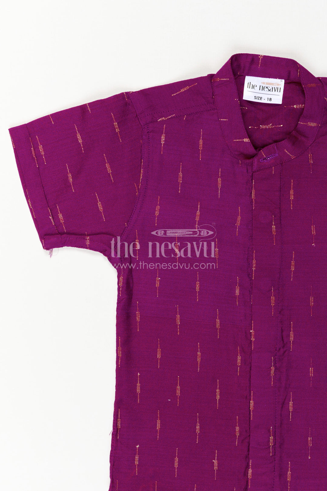 The Nesavu Boys Cotton Shirt Boys Cotton Shirt for Festive Outings and Everyday Ethnic Style Nesavu Nesavu Boys Chanderi Cotton Shirt With Jacquard Print For Festive And Casual Occasions