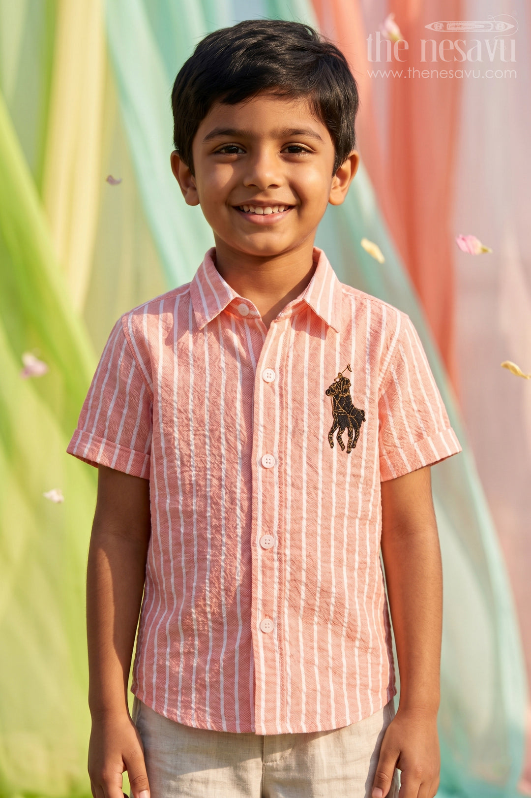 The Nesavu Boys Cotton Shirt Boys Cotton Shirt for Outings and Everyday Wear Nesavu 16 (1Y) / Pink / Cotton BS477A-16 Nesavu Boys Cotton Striped Shirt For Casual Outings Breathable Comfortable Everyday Wear For Kids