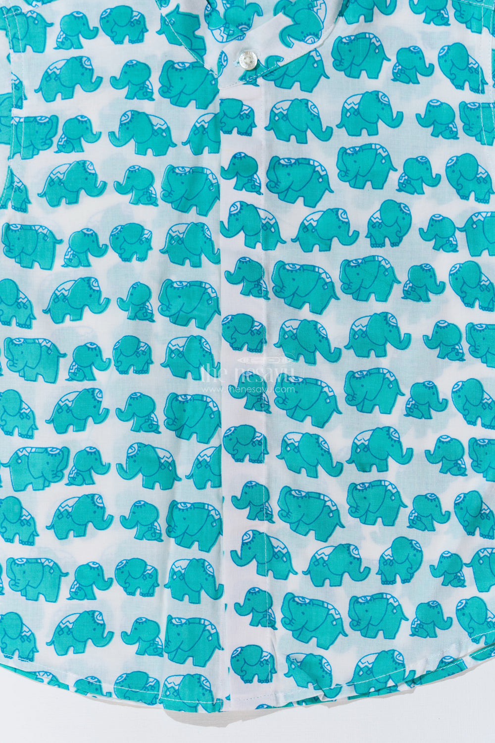 The Nesavu Boys Cotton Shirt Boys Cotton Shirt Half Sleeve in Cotton Block Print with Fun Elephant Pattern Nesavu Nesavu Boys Cotton Shirt Half Sleeve Cotton Block Print Green Elephant Print